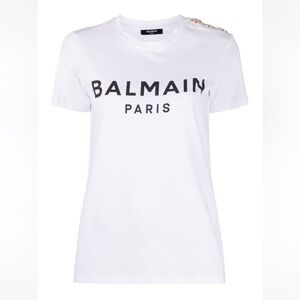 BALMAIN SZ Small  white t shirt with gold buttons